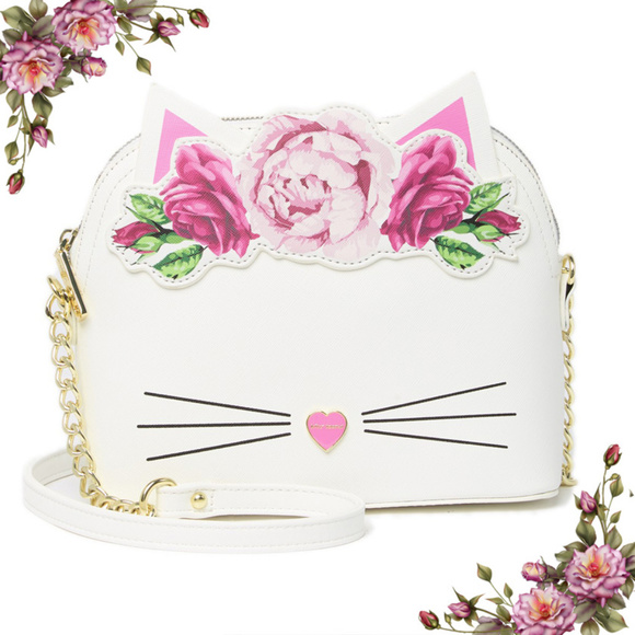 Betsey Johnson Handbags - Rare Betsey Johnson Floral Crown Kitty Crossbody